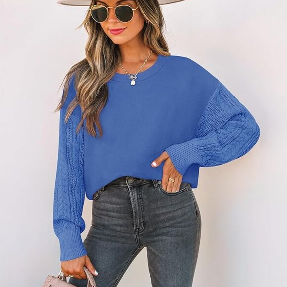ZESICA Women's S Blue Spring Fall Long Sleeve Crew‎ Neck Sweater Top Solid Color - Picture 1 of 6